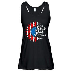 She Loves Jesus And America Too 4th Of July Sunflower Ladies Essential Flowy Tank