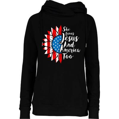 She Loves Jesus And America Too 4th Of July Sunflower Womens Funnel Neck Pullover Hood