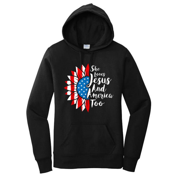 She Loves Jesus And America Too 4th Of July Sunflower Women's Pullover Hoodie