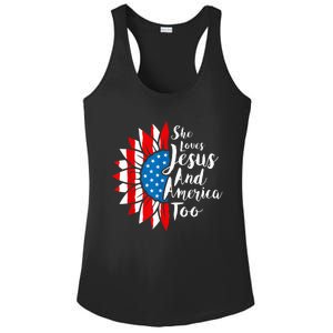 She Loves Jesus And America Too 4th Of July Sunflower Ladies PosiCharge Competitor Racerback Tank