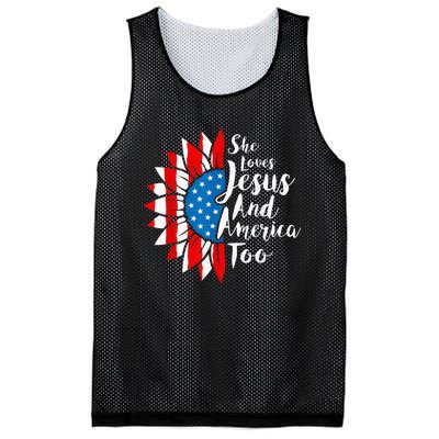 She Loves Jesus And America Too 4th Of July Sunflower Mesh Reversible Basketball Jersey Tank