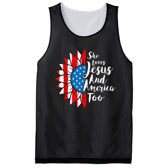 She Loves Jesus And America Too 4th Of July Sunflower Mesh Reversible Basketball Jersey Tank