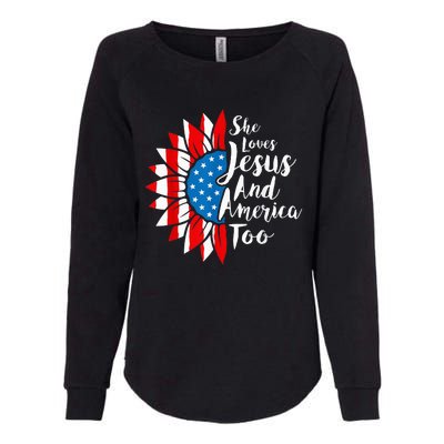 She Loves Jesus And America Too 4th Of July Sunflower Womens California Wash Sweatshirt