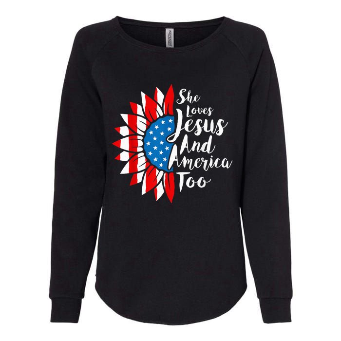 She Loves Jesus And America Too 4th Of July Sunflower Womens California Wash Sweatshirt