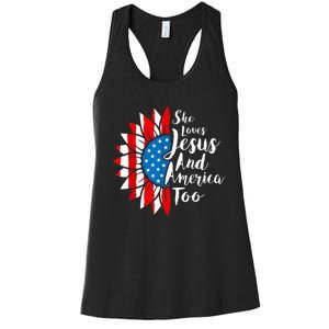 She Loves Jesus And America Too 4th Of July Sunflower Women's Racerback Tank