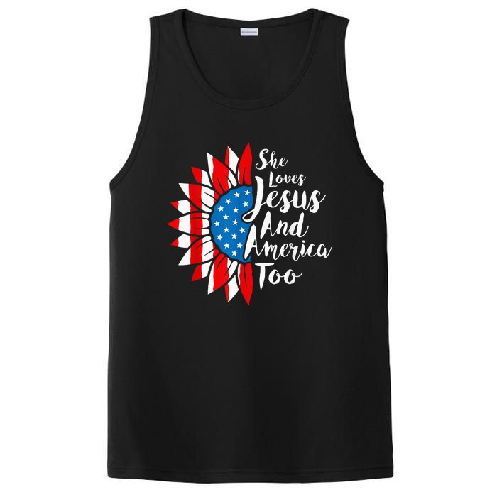 She Loves Jesus And America Too 4th Of July Sunflower PosiCharge Competitor Tank