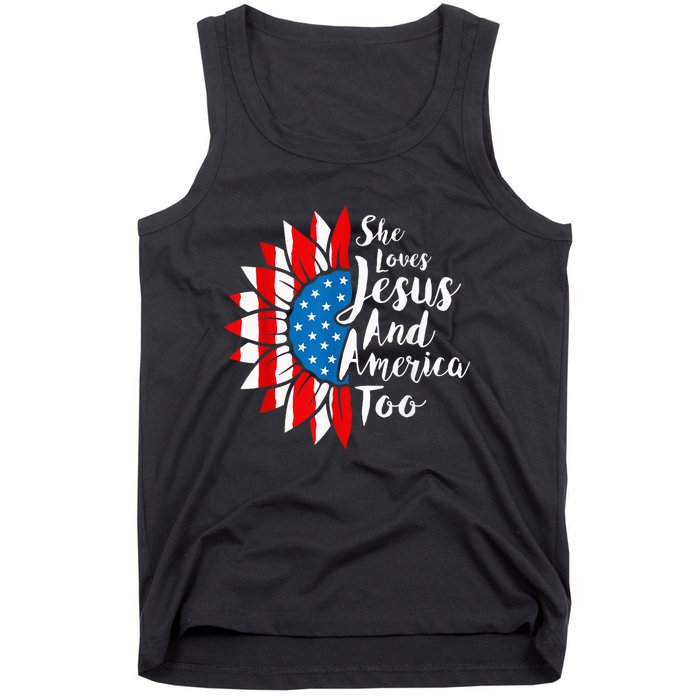 She Loves Jesus And America Too 4th Of July Sunflower Tank Top