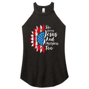 She Loves Jesus And America Too 4th Of July Sunflower Women's Perfect Tri Rocker Tank