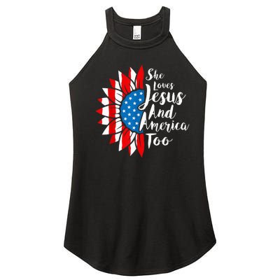 She Loves Jesus And America Too 4th Of July Sunflower Women’s Perfect Tri Rocker Tank