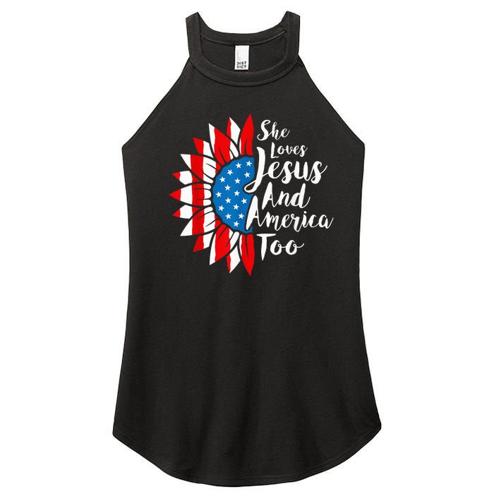 She Loves Jesus And America Too 4th Of July Sunflower Women's Perfect Tri Rocker Tank