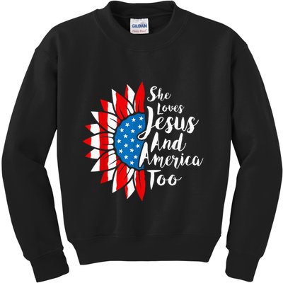 She Loves Jesus And America Too 4th Of July Sunflower Kids Sweatshirt