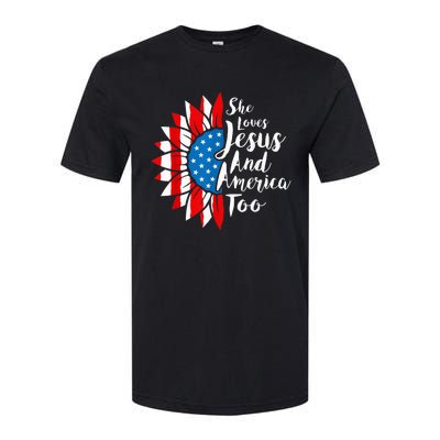 She Loves Jesus And America Too 4th Of July Sunflower Softstyle CVC T-Shirt