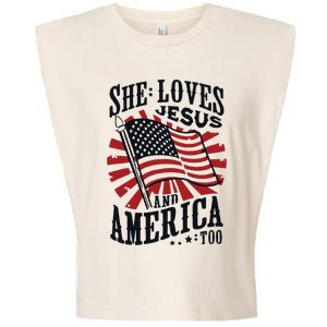 She Loves Jesus And America Too Garment-Dyed Women's Muscle Tee