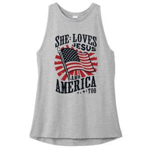 She Loves Jesus And America Too Ladies PosiCharge Tri-Blend Wicking Tank