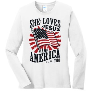 She Loves Jesus And America Too Ladies Long Sleeve Shirt