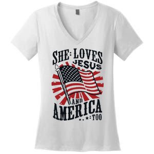 She Loves Jesus And America Too Women's V-Neck T-Shirt