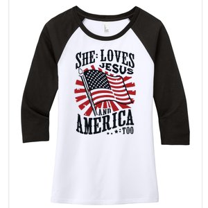 She Loves Jesus And America Too Women's Tri-Blend 3/4-Sleeve Raglan Shirt