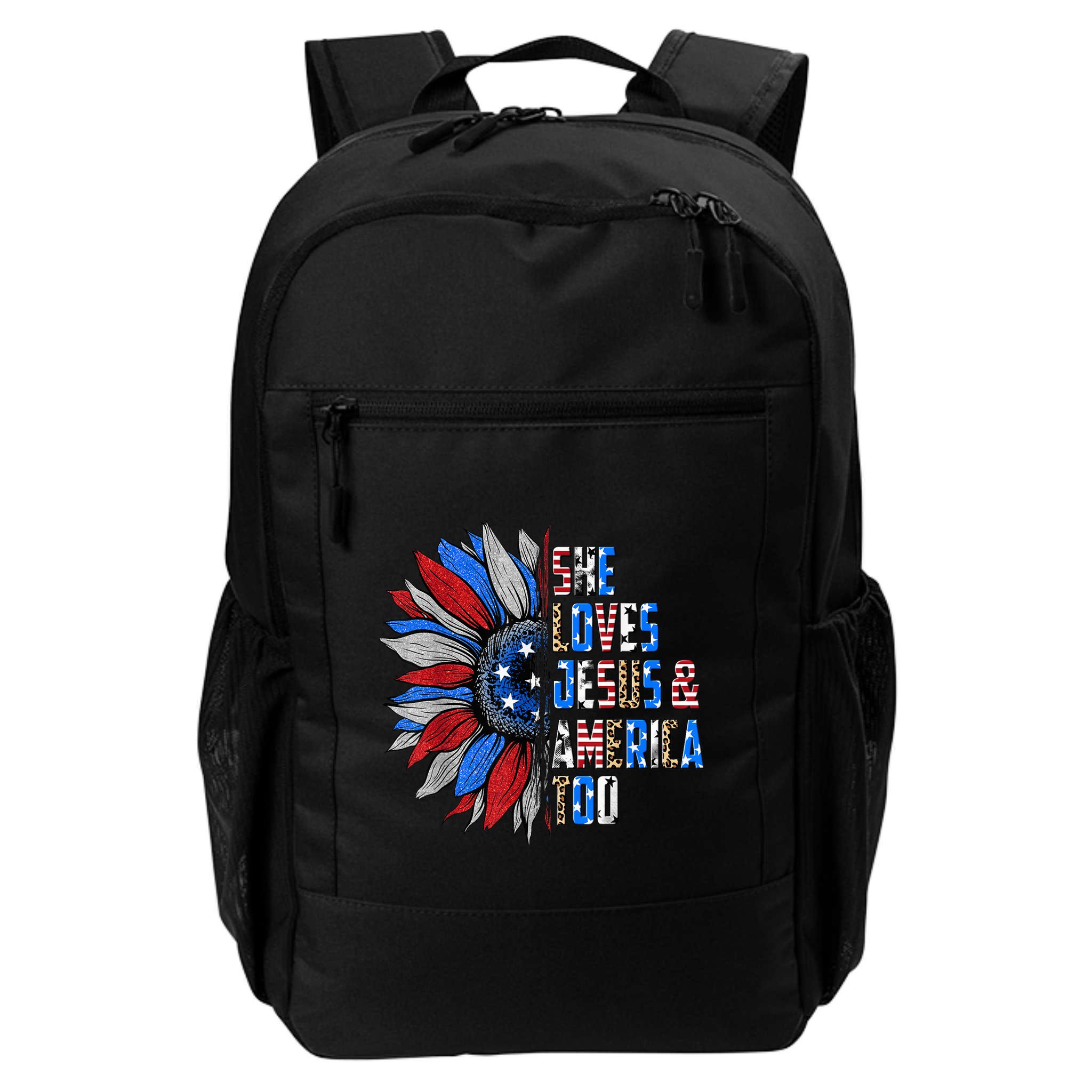 She Loves Jesus And America Too Wo US Sunflower Backpack