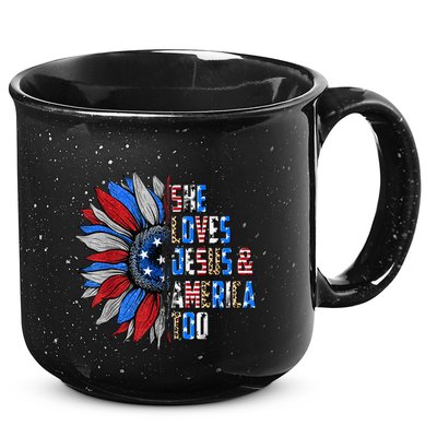 She Loves Jesus And America Too Wo US Sunflower 15oz Campfire Ceramic Mug