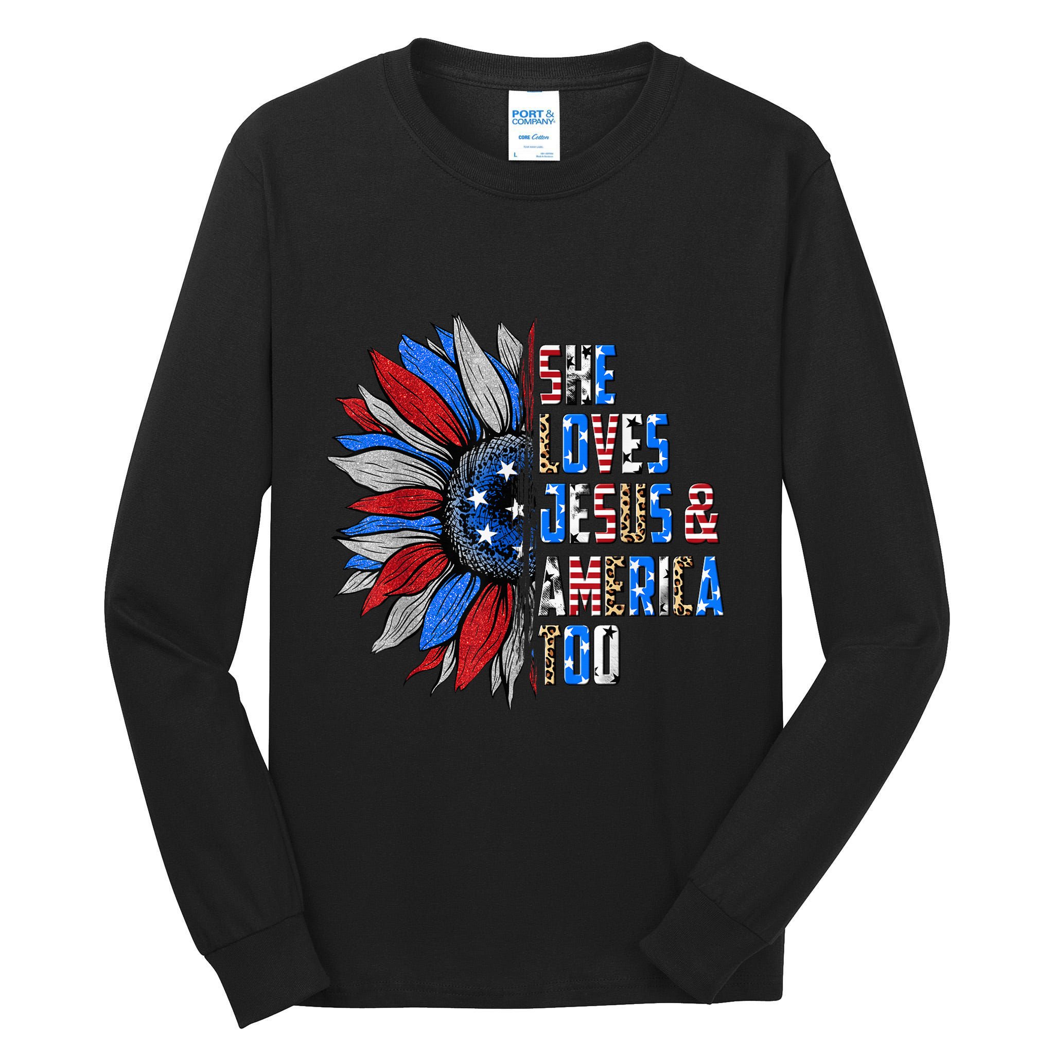 She Loves Jesus And America Too Wo US Sunflower Tall Long Sleeve T-Shirt