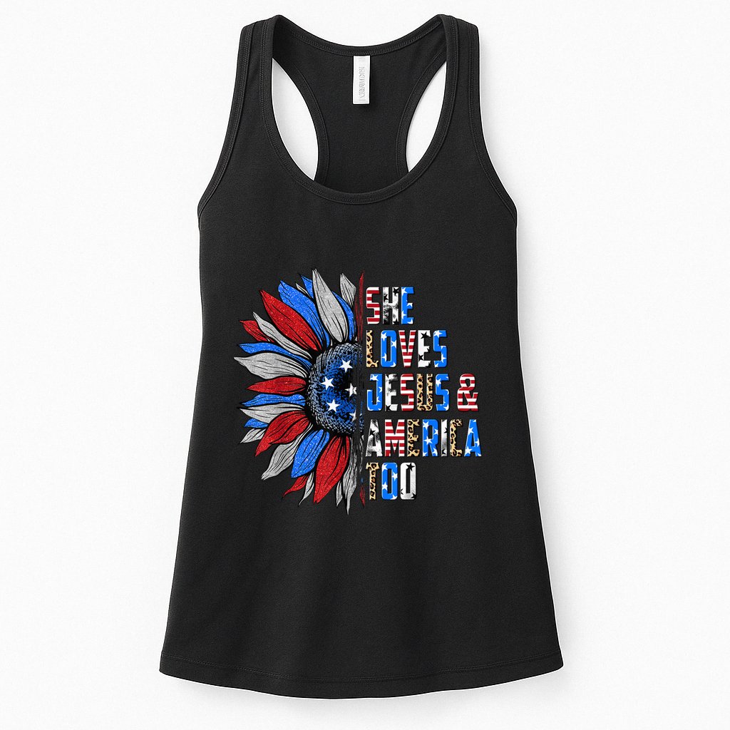 She Loves Jesus And America Too Wo US Sunflower Womens Tank Top