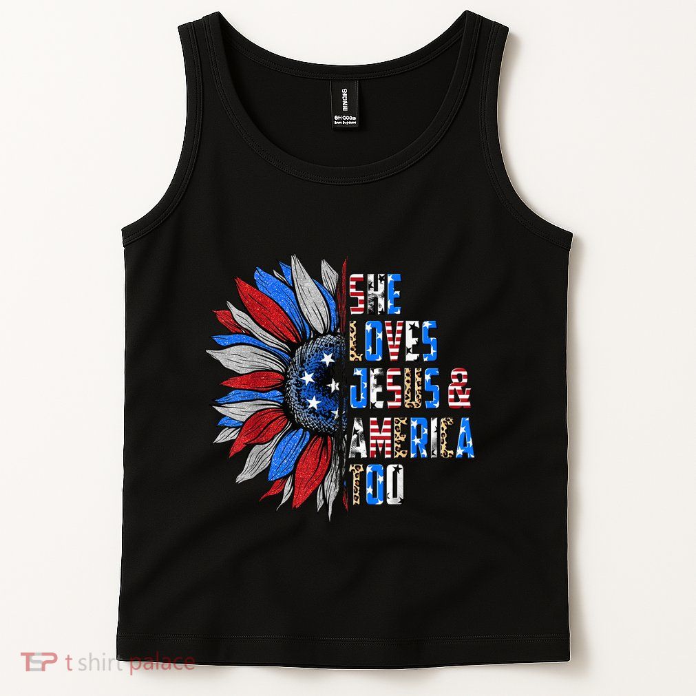 She Loves Jesus And America Too Wo US Sunflower Tank Top