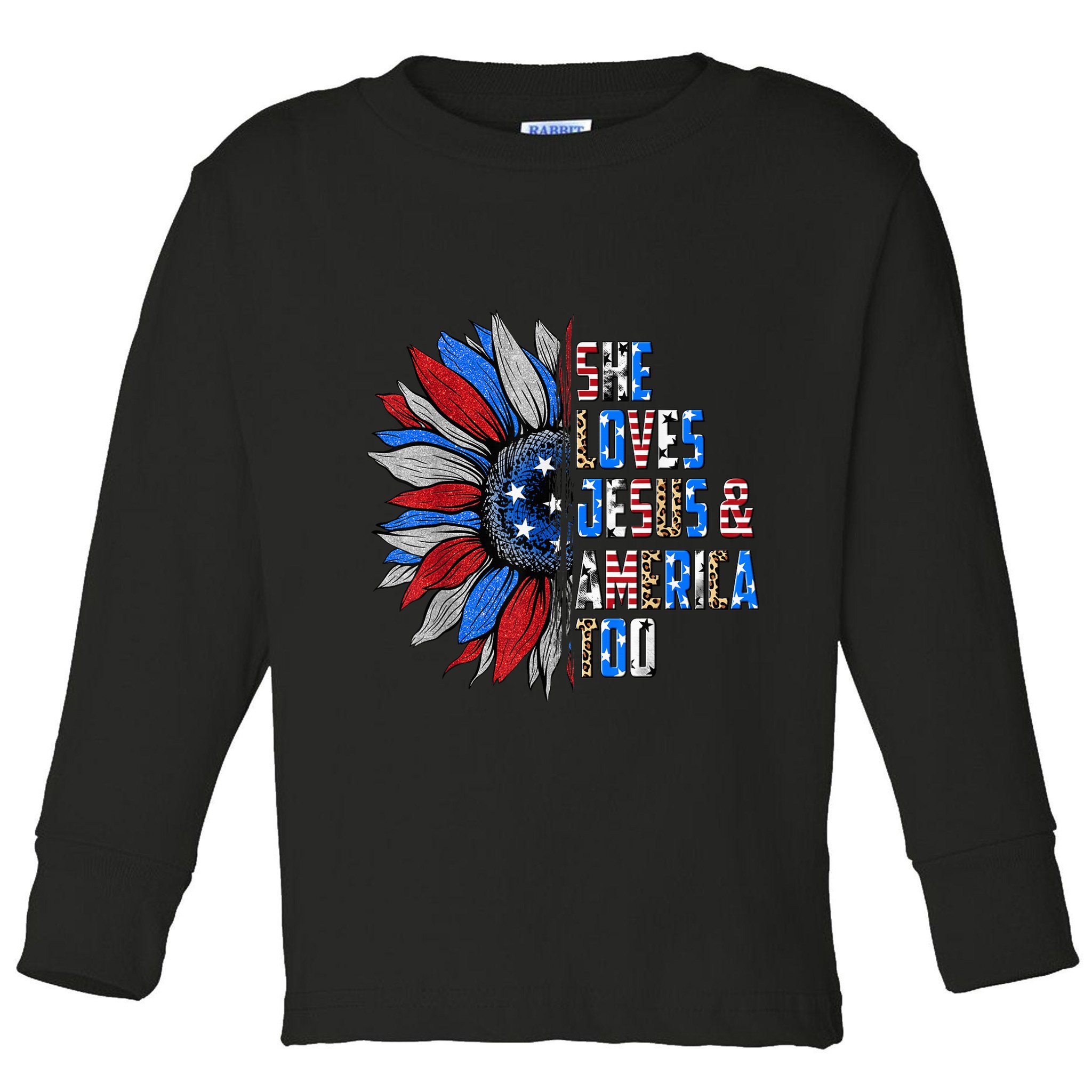 She Loves Jesus And America Too Wo US Sunflower Toddler Long Sleeve Shirt