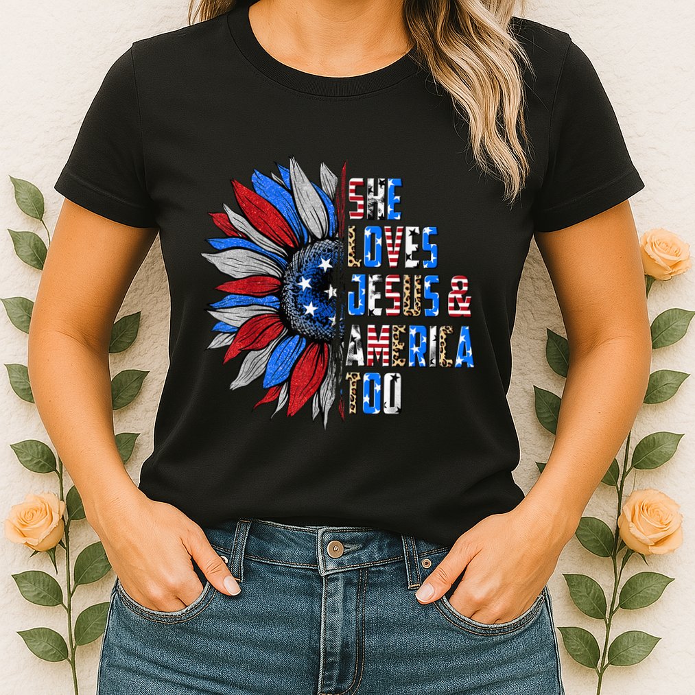 She Loves Jesus And America Too Wo US Sunflower Womens T-Shirt