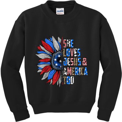 She Loves Jesus And America Too Wo US Sunflower Kids Sweatshirt