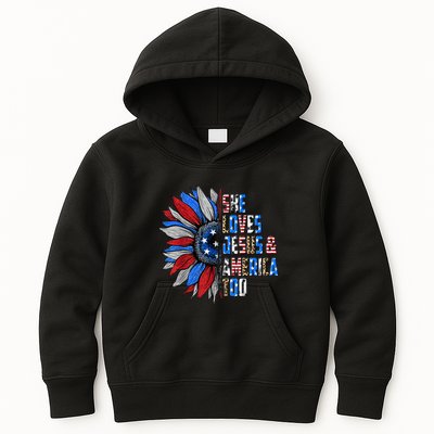 She Loves Jesus And America Too Wo US Sunflower Kids Hoodie