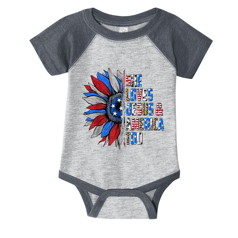 She Loves Jesus And America Too Wo US Sunflower Infant Baby Jersey Bodysuit