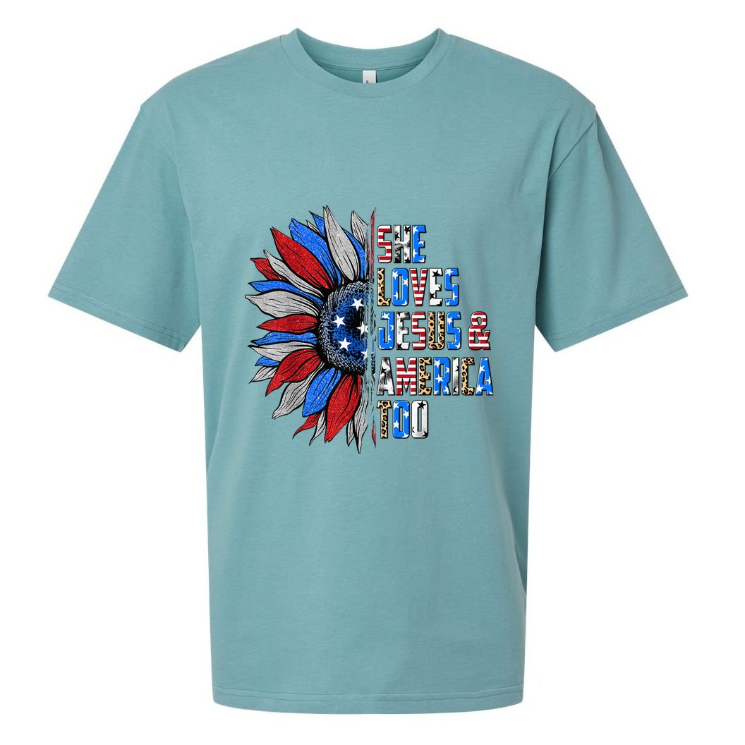 She Loves Jesus And America Too Wo US Sunflower Sueded Cloud Jersey T-Shirt