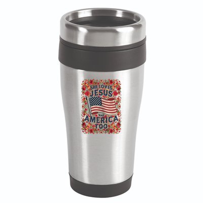 She Loves Jesus And America Too Floral Retro 16oz Travel Tumbler