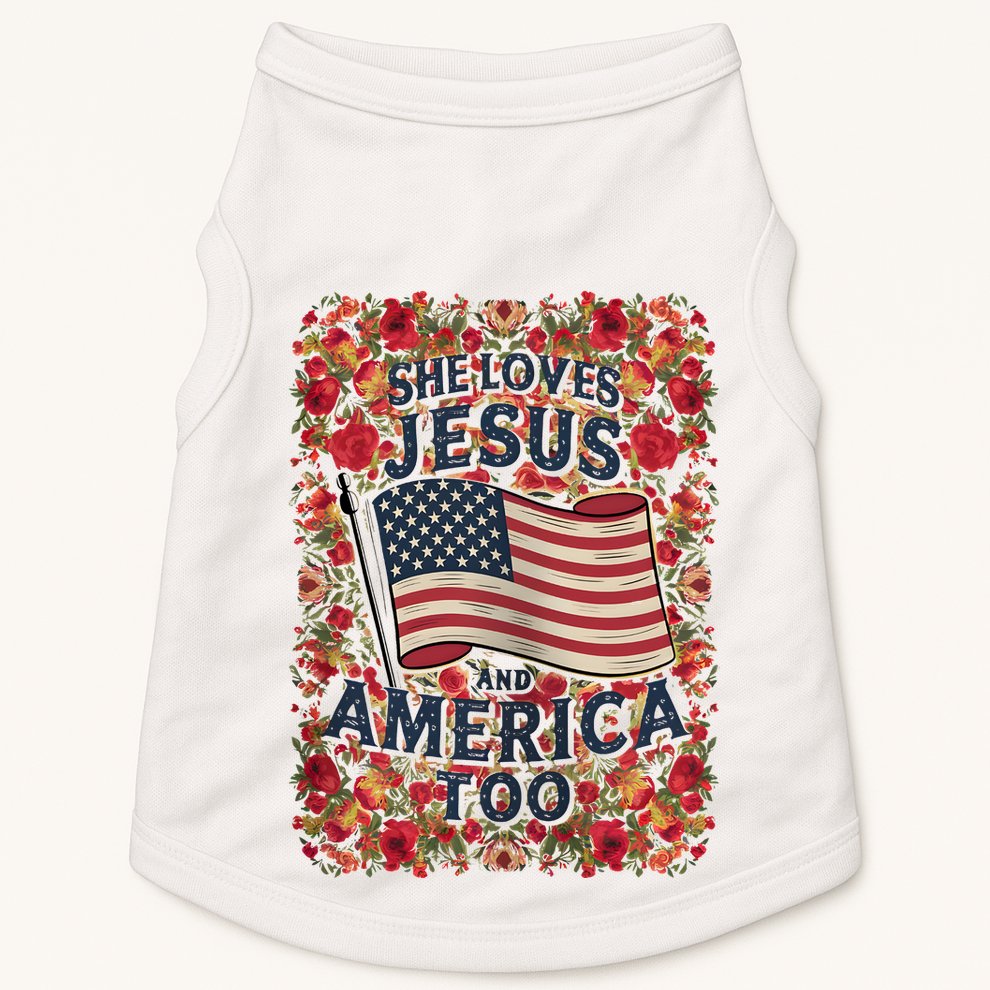 She Loves Jesus And America Too Floral Retro Doggie Tank