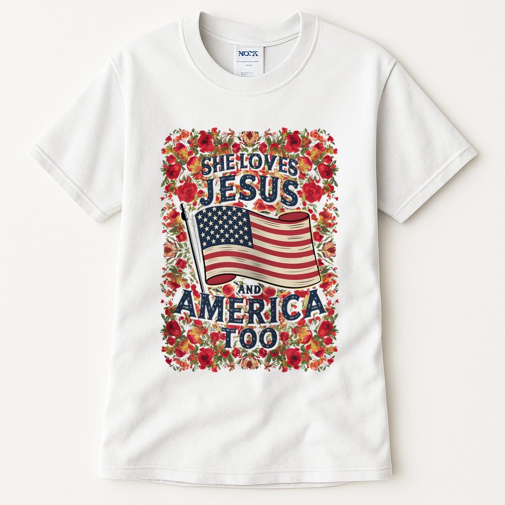 She Loves Jesus And America Too Floral Retro Tall T-Shirt