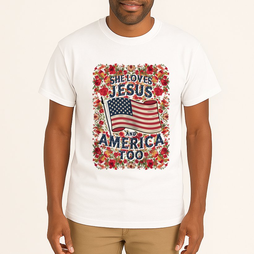 She Loves Jesus And America Too Floral Retro Tall T-Shirt