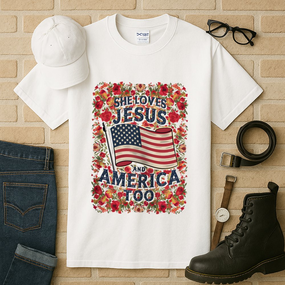 She Loves Jesus And America Too Floral Retro Tall T-Shirt