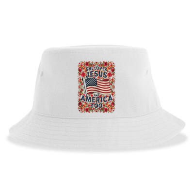 She Loves Jesus And America Too Floral Retro Sustainable Bucket Hat