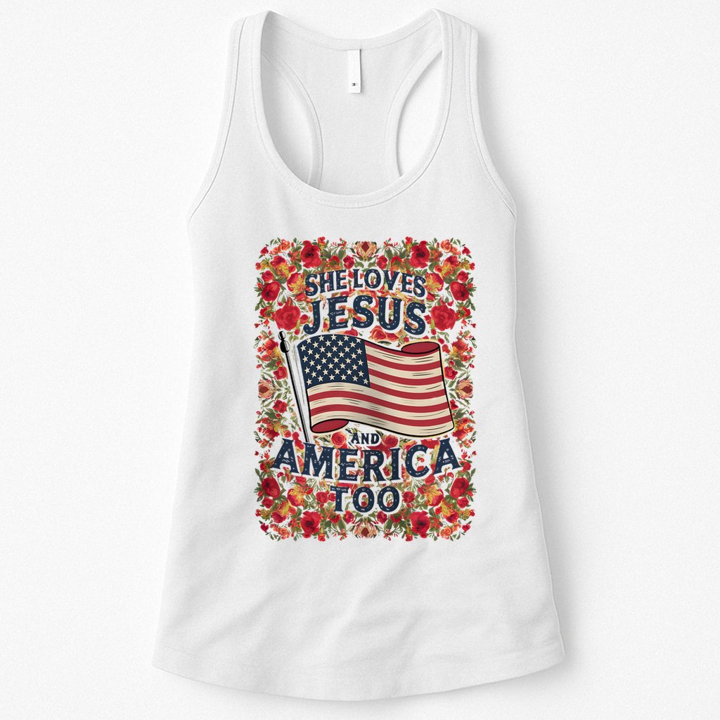 She Loves Jesus And America Too Floral Retro Womens Tank Top