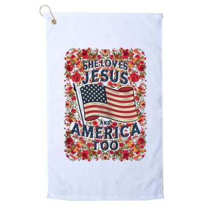 She Loves Jesus And America Too Floral Retro Golf Towel