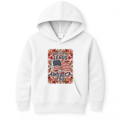She Loves Jesus And America Too Floral Retro Kids Hoodie