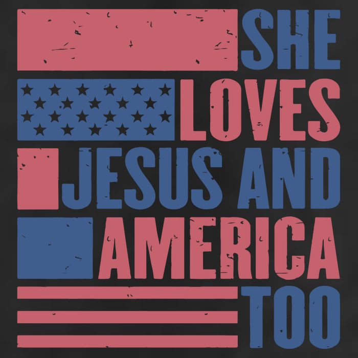 She Loves Jesus And America Too Happy 4th Of July 7 Panel Mesh Trucker Snapback Hat