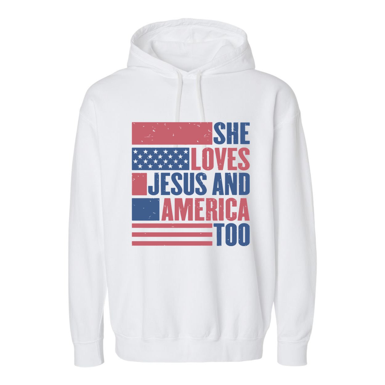 She Loves Jesus And America Too Happy 4th Of July Garment-Dyed Fleece Hoodie
