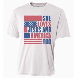 She Loves Jesus And America Too Happy 4th Of July Cooling Performance Crew T-Shirt