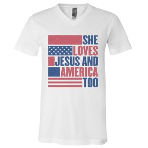 She Loves Jesus And America Too Happy 4th Of July V-Neck T-Shirt