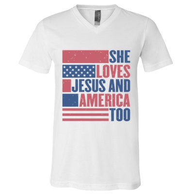 She Loves Jesus And America Too Happy 4th Of July V-Neck T-Shirt