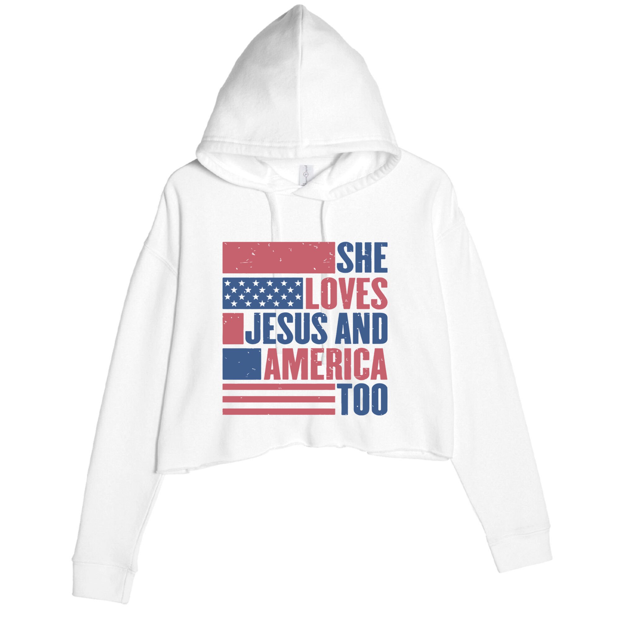 She Loves Jesus And America Too Happy 4th Of July Crop Fleece Hoodie