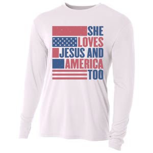 She Loves Jesus And America Too Happy 4th Of July Cooling Performance Long Sleeve Crew