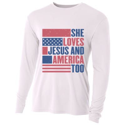 She Loves Jesus And America Too Happy 4th Of July Cooling Performance Long Sleeve Crew