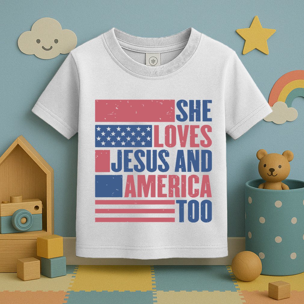 She Loves Jesus And America Too Happy 4th Of July Toddler T-Shirt